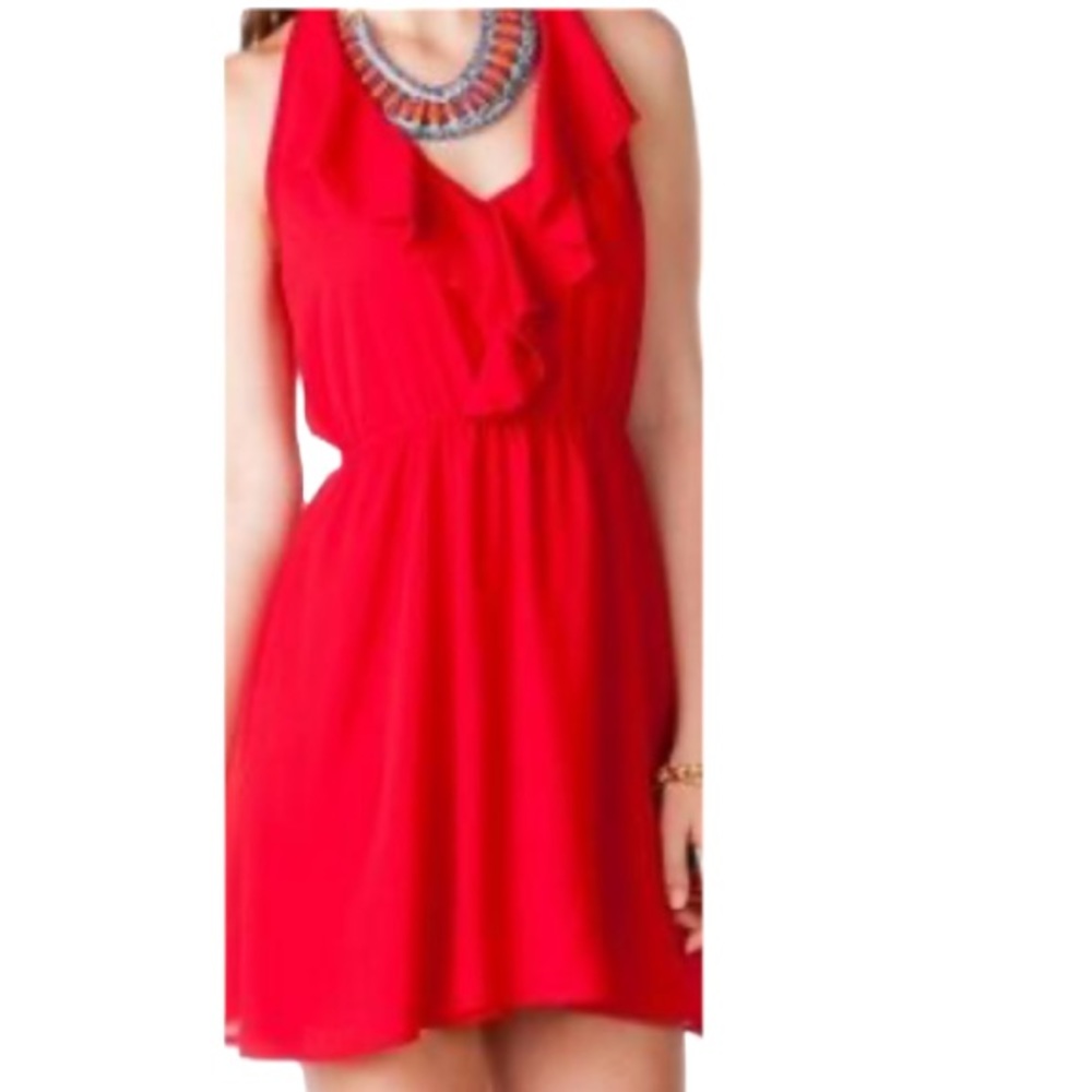 EUC Lulus Bright Red Classic Halter Ruffle Dress size L